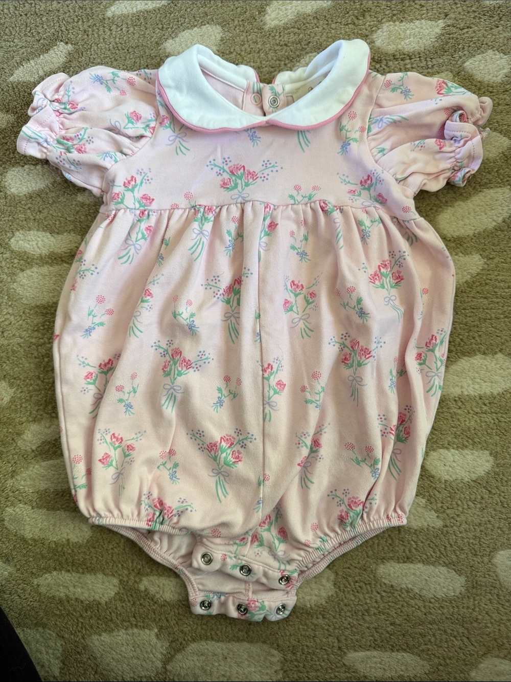 Baby Pink Floral One-Piece Romper with Peter Pan Collar